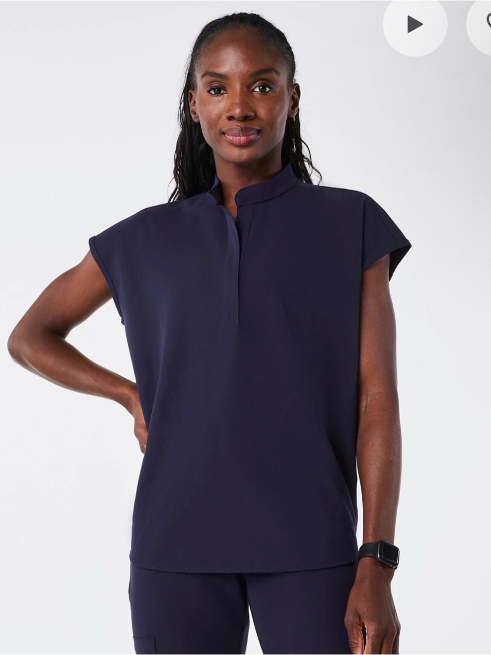Figs Navy Sleeveless Mandarin Collar Tunic